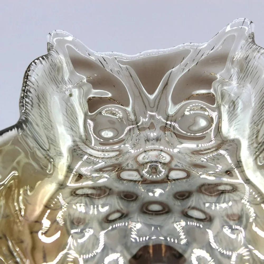 Vintage Glass Iridescent Opalescent Bronze Owl Shaped Candy Dish | Trinket Dish